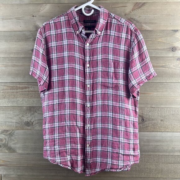 Banana Republic Mens Shirt Short Sleeve Button Camden Standard Fit Linen Medium - Picture 1 of 6